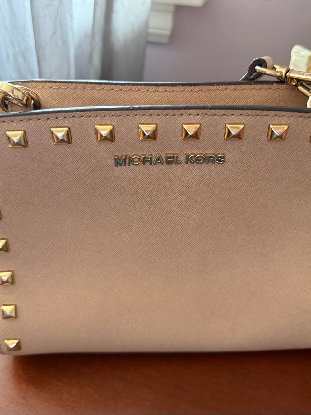 Michael Kors Pink Gold-Stud Saffiano Crossbody